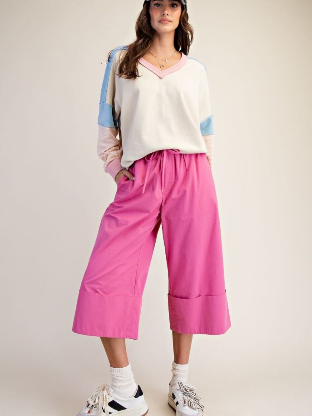 EASEL  PARACHUTE WIDE LEG PANTS 100% COTTON